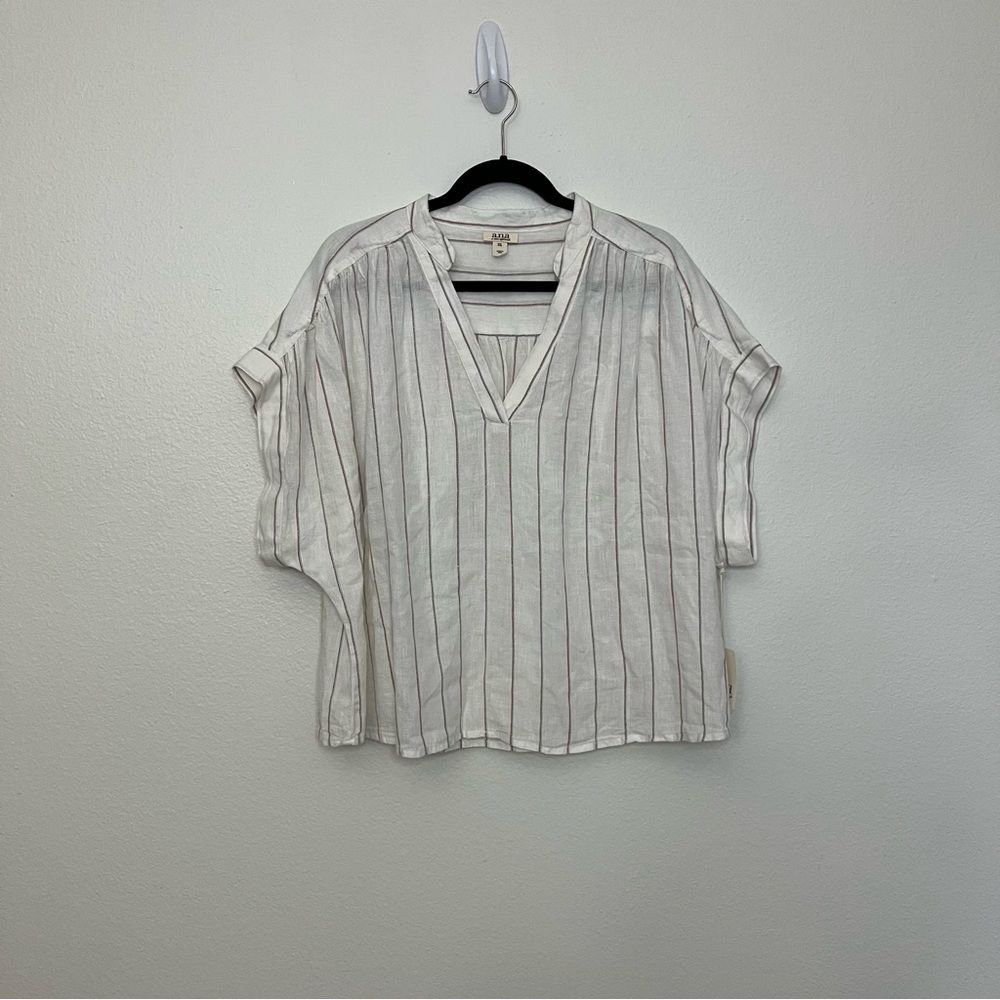 a.n.a a new approach Cream Dobby woman’s XXL Linen blend boxy top costal